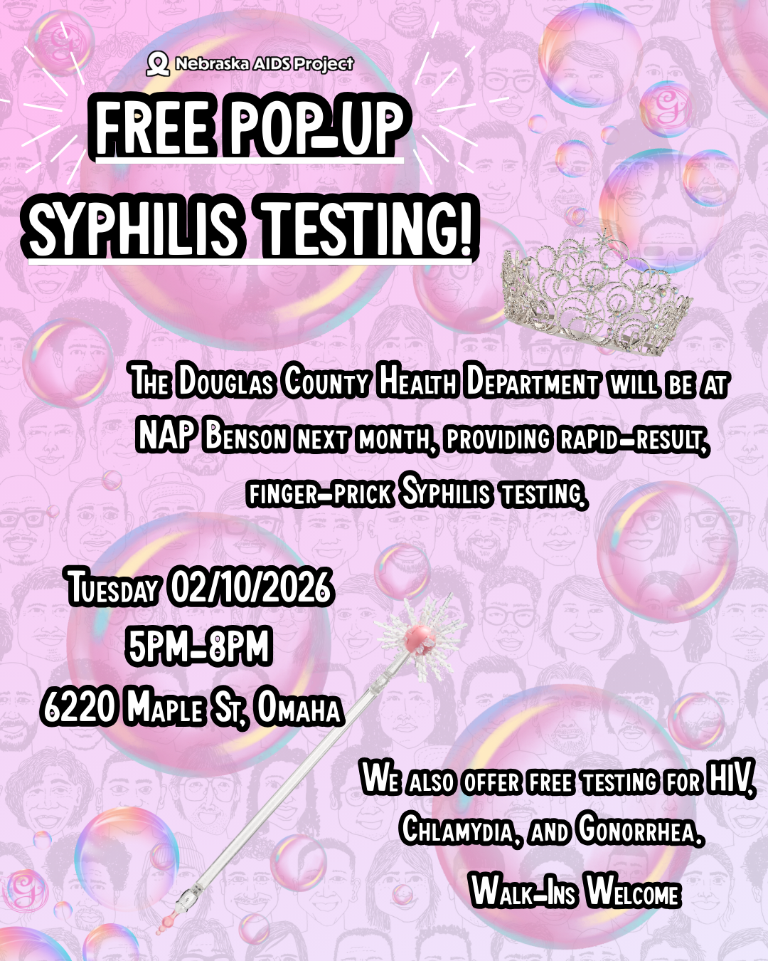 FREE POP UP SYPHILIS TESTING Need fast free testing The Douglas County Health Department will be at NAP Benson next month providing rapid result finger poke Syphilis testing Walk in and 3